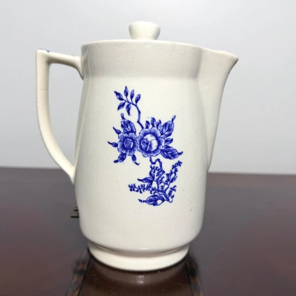 Vintage Blue White‎ Floral Ceramic Electric Teapot Cottagecore Farmhouse MCM
